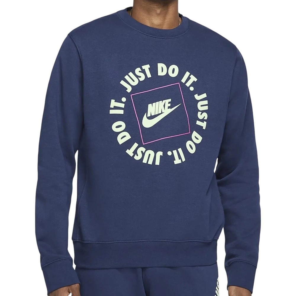Nike Sportswear Just Do It Crewneck‎ Mens Medium (Fits as Small) Navy Blue NEW